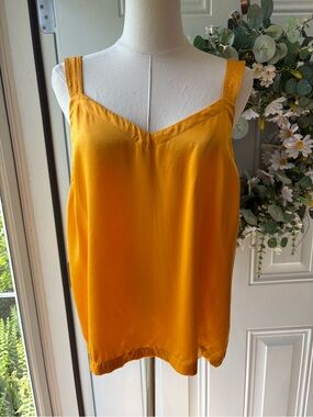 Anthropologie Floreat 100% Silk Golden Yellow Satin Camisole Tank